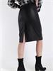 Black Faux Leather Midi Skirt With Belt — S