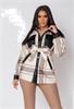 Cream Faux Leather Belted Jacket — L
