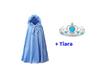 Blauwe prinsessen cape + Gratis tiara Maat L=lengte cape 82