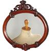 Antieke spiegel / Ovaal mahonie spiegeltje met gestoken orna