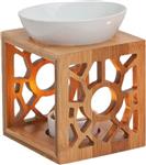 Vierkante geurbrander/oliebrander keramisch/bamboe 12 x 10 x 14 cm - Waxbrander - Aromabrander - Geu