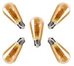 Kooldraadlamp - 5 stuks - E27 Edison ST64 - amber glas  | LED 4W=38W gloeilamp | FLAME filament 2200
