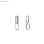 Zilveren mini huggie hoop cz rechthoek hanger