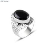 Zilveren ovale zwarte onyx steen ring