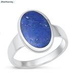 Zilveren ovale blauwe lapis lazuli edelsteen ring