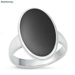 Zilveren grote ovale zwarte agaat steen ring