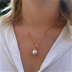 Zilveren toggle parel ketting goud verguld