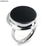 Zilveren grote ronde zwarte agaat ring