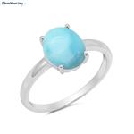 Zilveren ovale blauwe larimar ring