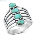 Zilveren grote natuurlijke turquoise ring met 4 stenen