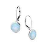 Zilveren air blue opaal ronde leverback kristal oorhangers