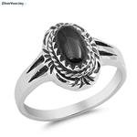 Zilveren zwarte ovale agaat ring