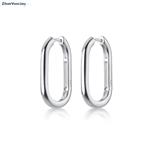 Zilveren rechthoek grote huggie hoops rhodium