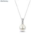 Zilveren witte parel ketting met witte zirkoon, rhodium