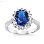 Zilveren saffier blauwe ovale Diana ring