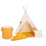 SET Tipi tent oker-beige met speelgoedmand TIPI + mat , 2 kussens en speelgoedmand