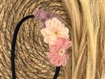 Diadeem wol flower - wollen bloemen - zwarte kleur diadeem – paars / lichtroze / donkerroze