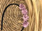 Diadeem leather flower - leren bloemetjes - zwart kleur diadeem - paars