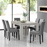 Eetkamerset Nora eethoek 7-delig wit eiken en lichtgrijs