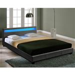 Houten bed stof LED-verlichting bedbodem 180x200 donkergrijs