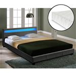 Houten bed stof LED-verlichting en matras 180x200 donkergrijs