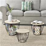 Bijzettafel met afneembaar tafelblad 3 stuks set zwart en hout