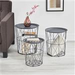 Bijzettafel metaal set van 3 afneembaar tafelblad donkergrijs