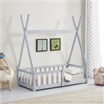 [en.casa] Kinderbed Tipi grenen met uitvalbeveiliging 70x140 cm lichtgrijs