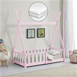 [en.casa] [neu.haus] Kinderbed Helsingborg Tipi met uitvalbeveiliging en matras 70x140 cm roze