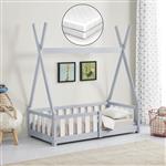 [en.casa] [neu.haus] Kinderbed Helsingborg Tipi met uitvalbeveiliging en matras 70x140 cm lichtgrijs