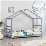 Kinderbed met bedbodem en matras huisbed 70x140 cm grijs