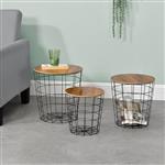 Bijzettafel 3 stuks set met afneembaar tafelblad zwart en eiken