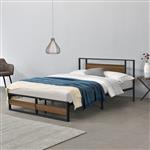 Metalen bed Villach bedframe 140x200 cm zwart en walnoot