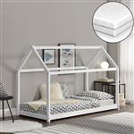 Kinderbed Netstal renen huisbed met matras 70x140 cm wit