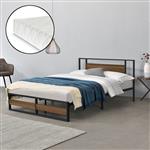 Metalen bed Villach met matras 140x200 cm zwart en walnoot