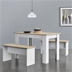 Eethoek set tafel 110x70x73 en banken 86,5x33x43,5 wit eiken