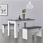 Eethoek set tafel 110x70x73 en banken 86,5x33x43,5 wit grijs