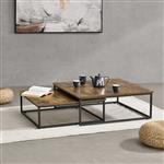 [en.casa] Salontafel Haninge set van 2 zwart en houtkleurig