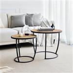 [en.casa] Bijzettafel Neqi set van 2 rond zwart en houtkleurig