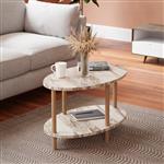 [en.casa] Salontafel Højreby 43x70x44 cm ovaal marmer creme houtkleurig