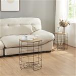 [en.casa] Bijzettafel Hørsholm rond set van 2 zwart en houtkleurig