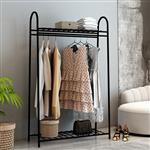 [en.casa] Kledingrek Hvorslev met 2 planken 144,5x89x32,5 cm zwart