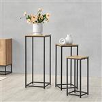 [en.casa] Bijzettafel Kontiolahti set van 3 zwart mat en houtkleurig