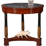 Antieke bijzetafel / Ronde Empire sofa tafel ca. 1820  met marmer blad en deel gepolychromeerd  (No.