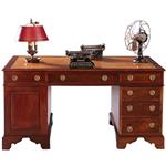 Antieke bureaus / Mahonie partnerbureau met honingkleurig leer ca. 1855 (No.871115)