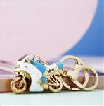 Sleutelhanger Gouden Motorfiets Wit met Blauw