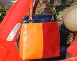 MARLOES Italiaans leren rugtas groot colour blocking MET PRODUCTIEFOUTJE