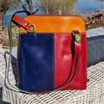 MARIANNE Italiaans leren rugtas klein colour blocking