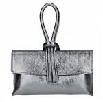 SORELLA clutch anthraciet metallic met afneembare schouderriem in Italiaans leer