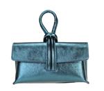 SORELLA clutch petrol blauw metallic met afneembare schouderriem in Italiaans leer